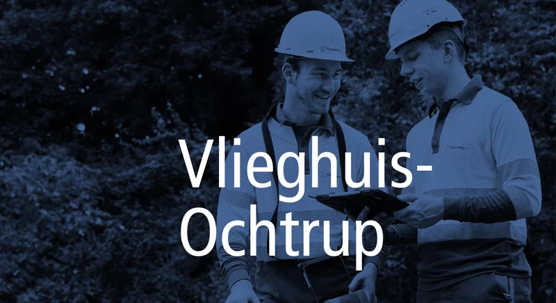 Teaser-Bild für das Wasserstoff-Projekt Vlieghuis-Ochtrup mit zwei Thyssengas-Technikern.