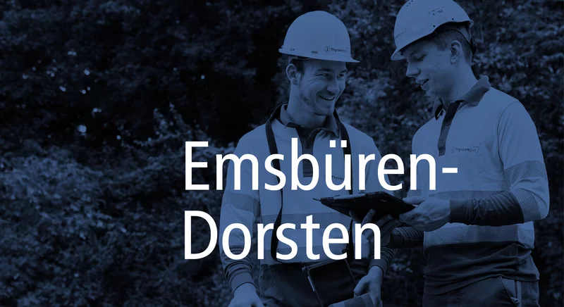 Teaser-Bild für das Wasserstoff-Projekt Emsbüren-Dorsten mit zwei Thyssengas-Technikern.