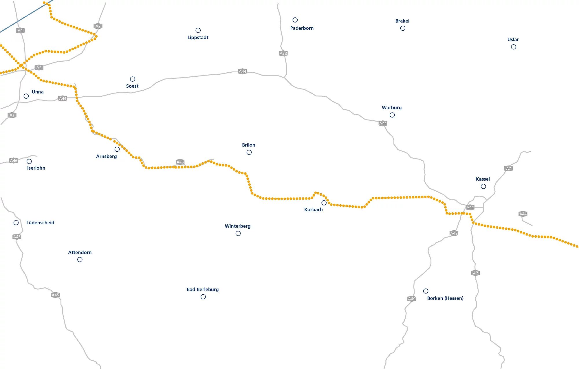 Karte des H2-Clusters Nordhessen mit geplanten Wasserstoff-Leitungen, die die Region erschließen.