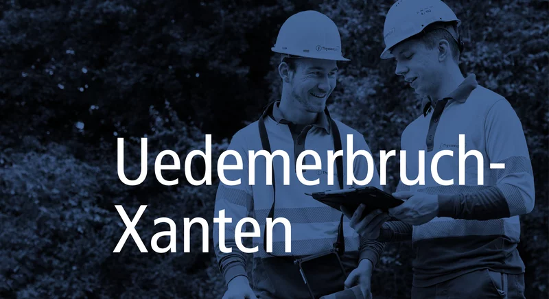 Teaser-Bild für das Wasserstoff-Projekt Uedemerbruch-Xanten mit zwei Thyssengas-Technikern.