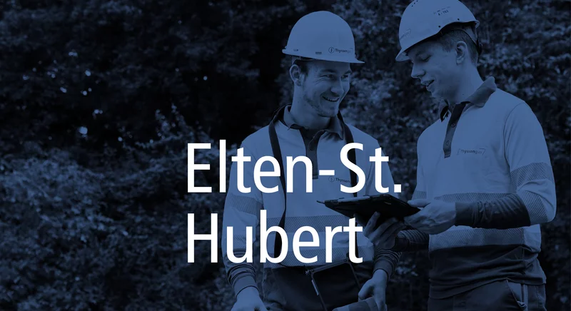 Teaser-Bild für das Wasserstoff-Projekt Elten-St. Hubert mit zwei Thyssengas-Technikern.
