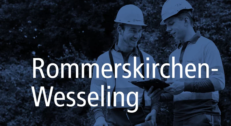 Teaser-Bild für das Wasserstoff-Projekt Rommerskirchen-Wesseling mit zwei Thyssengas-Technikern.