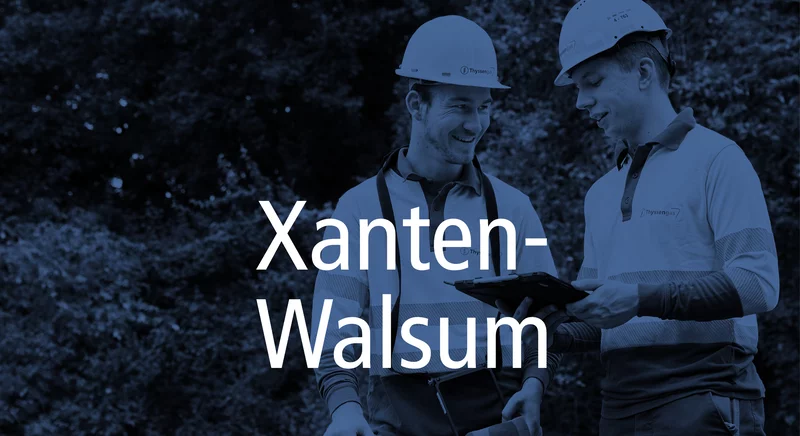 Teaser-Bild für das Wasserstoff-Projekt Xanten-Walsum mit zwei Thyssengas-Technikern.